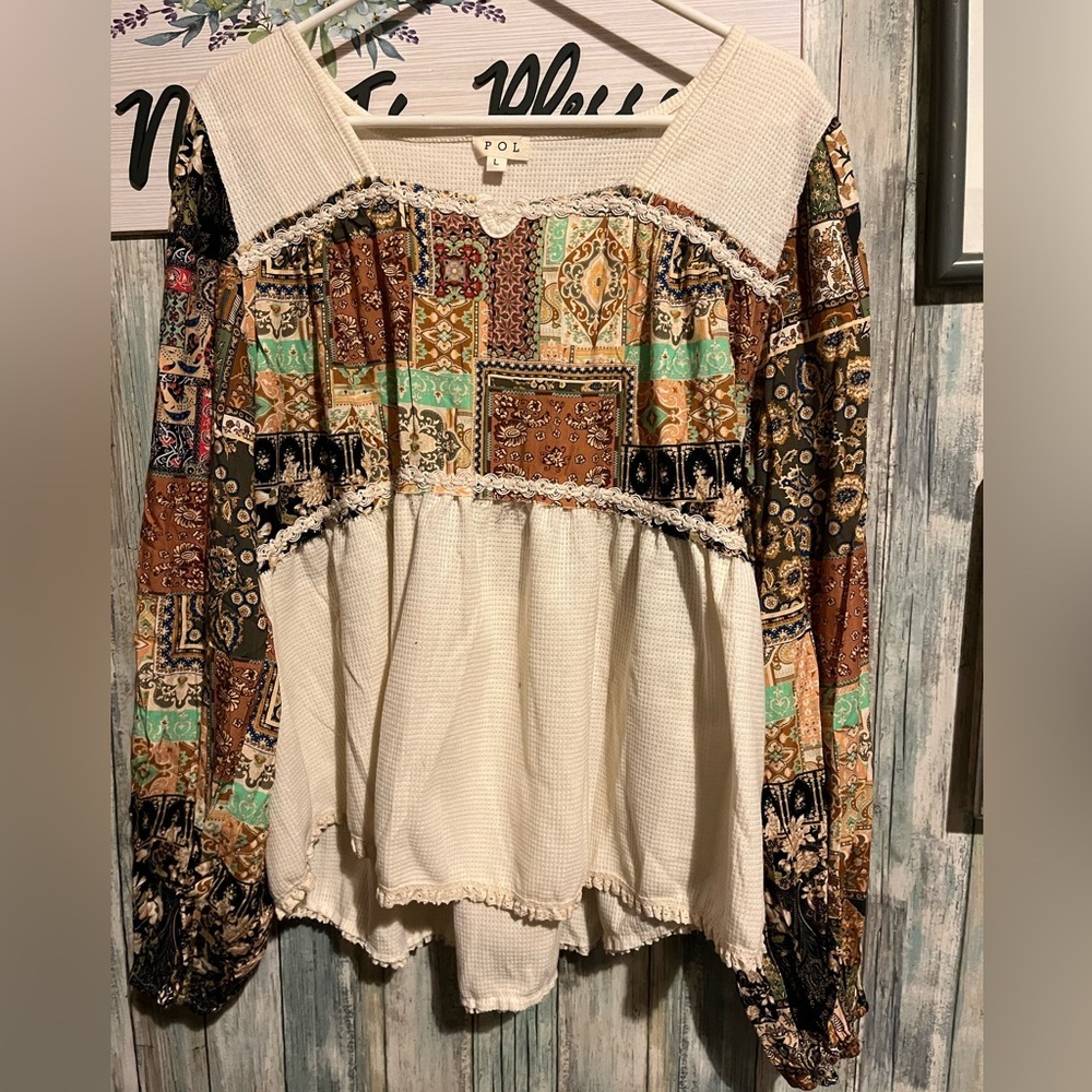 🌸POL L Bohemian Patchwork Long Sleeve Top P004 - Picture 6 of 11